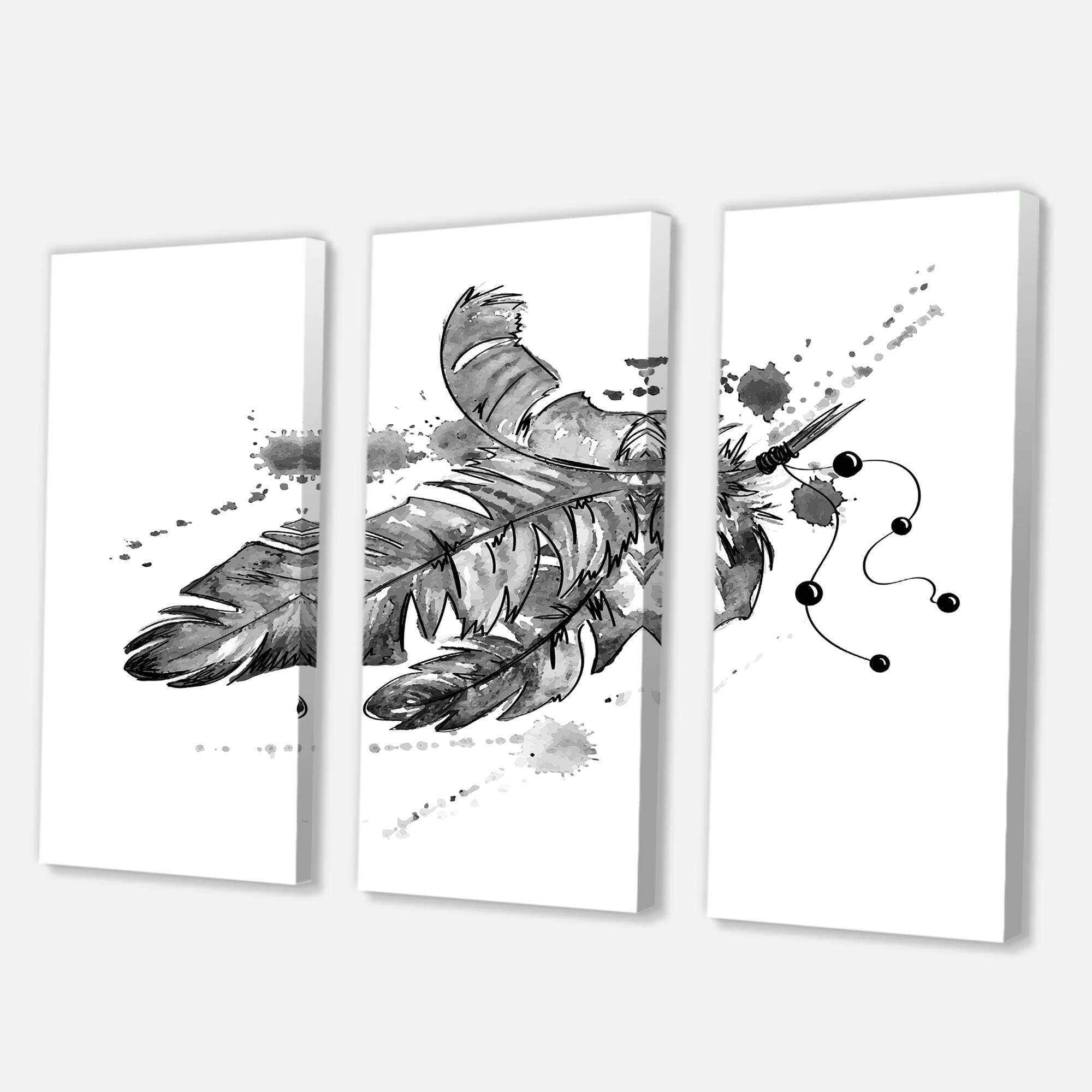 Designart "Black Bird Feathers Impression" Traditional Canvas Wall Art