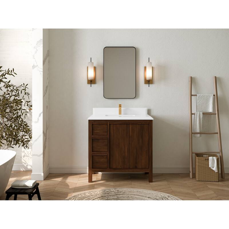 Willow Collections 36 in. W x 22 in. D Elizabeth Solid Teak Wood Center Sink Bathroom Vanity with Countertop