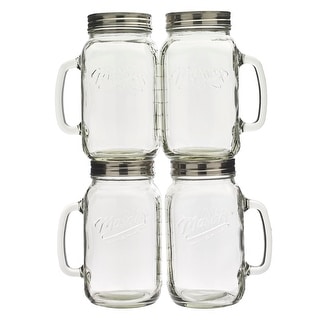 Mason Craft & More Glass 32-ounce Jar with Handle and Lids (Set of 4) - Bed  Bath & Beyond - 32416513