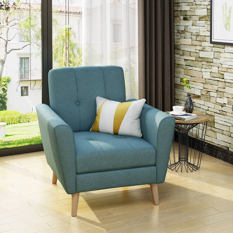 Roomfitters Mid-Century Fabric Club Chair with Channel Stitching, Cushioned Seat and Wooden Legs for Living Room Comfort