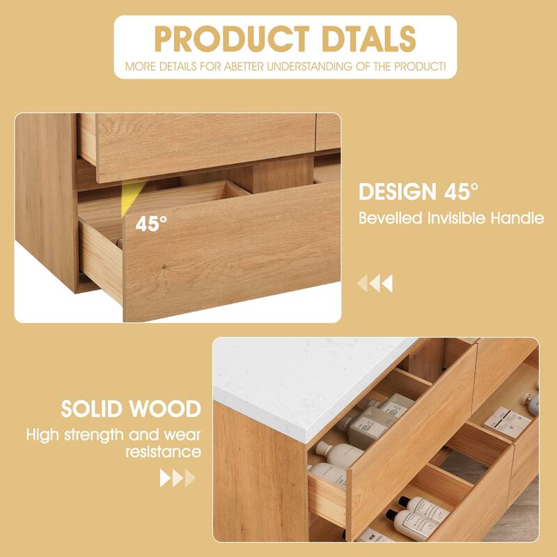 Sylphar 48 in. Toffee Oak Bath Vanity with Undermount Sink, 3 Top Options