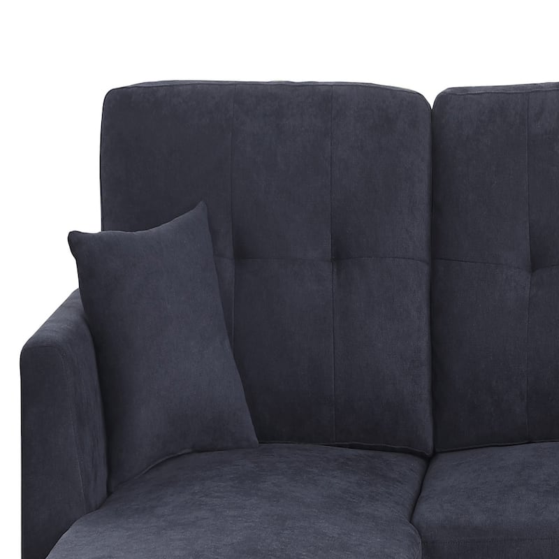 Dark Blue Sectional Sofa Bed, Space Saving, Wood Frame