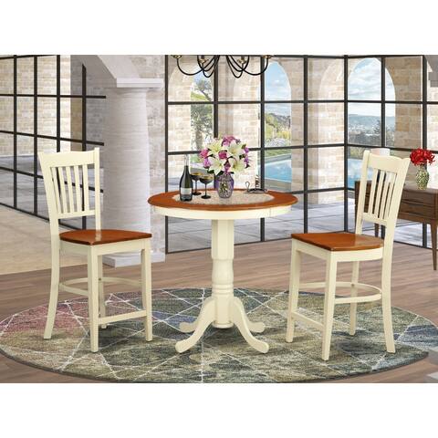 Solid Rubberwood 3-piece Counter Height Dining Pub Set with Pedestal Table and Wooden Chairs - (Finish Option)
