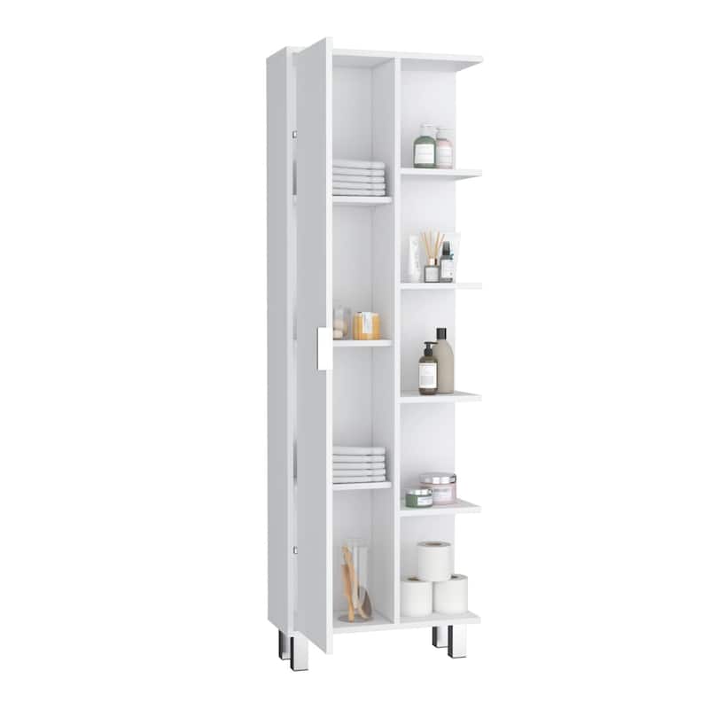 Crovie 63" Tall Modern Bathroom Seven Shelves Tall Linen Tower