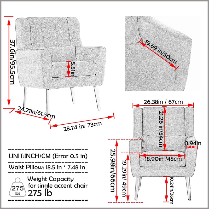 Mid Century Modern Chair with Chenille Fabric Lounge Arm Chairs