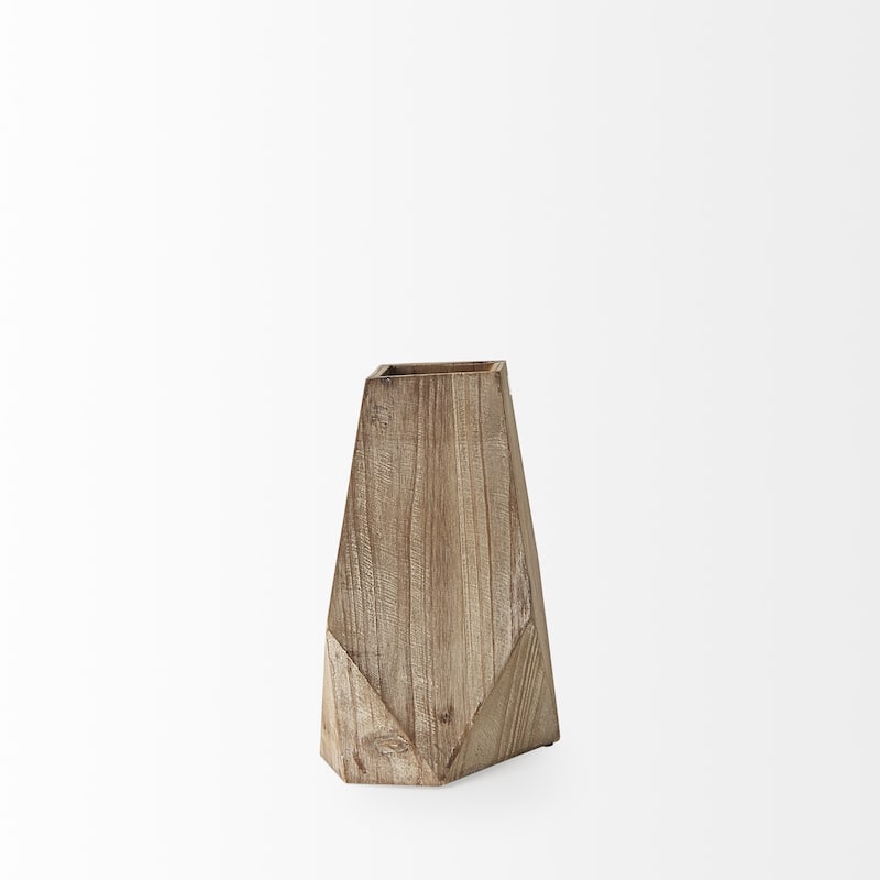 HomeRoots 9" Natural Abstract Cylinder Solid Wood Table Vase
