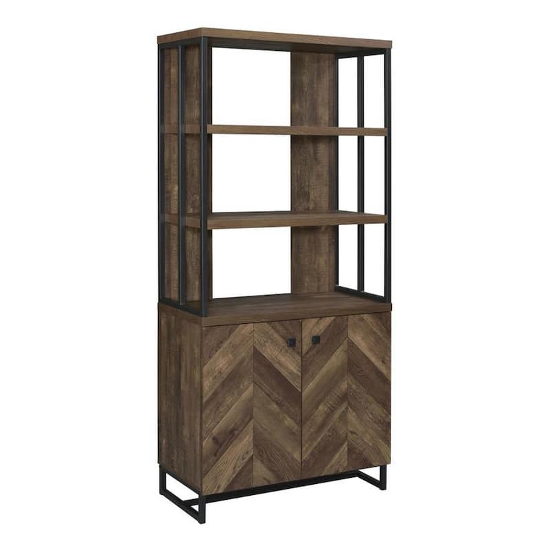 Wooden Bookcase with 3 Tier Shelves and 2 Doors, Brown