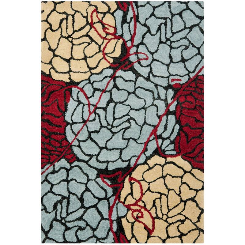 SAFAVIEH Handmade Wyndham Wiltrud Grey New Zealand Wool Rug - 2'6" x 4' - Charcoal/Red