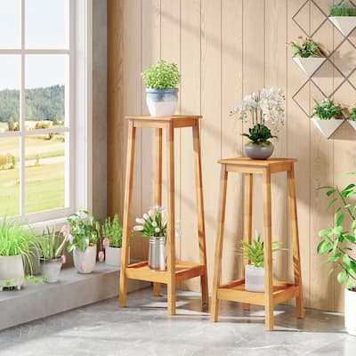 Solid Wood Plant Stand Indoor Set of 2