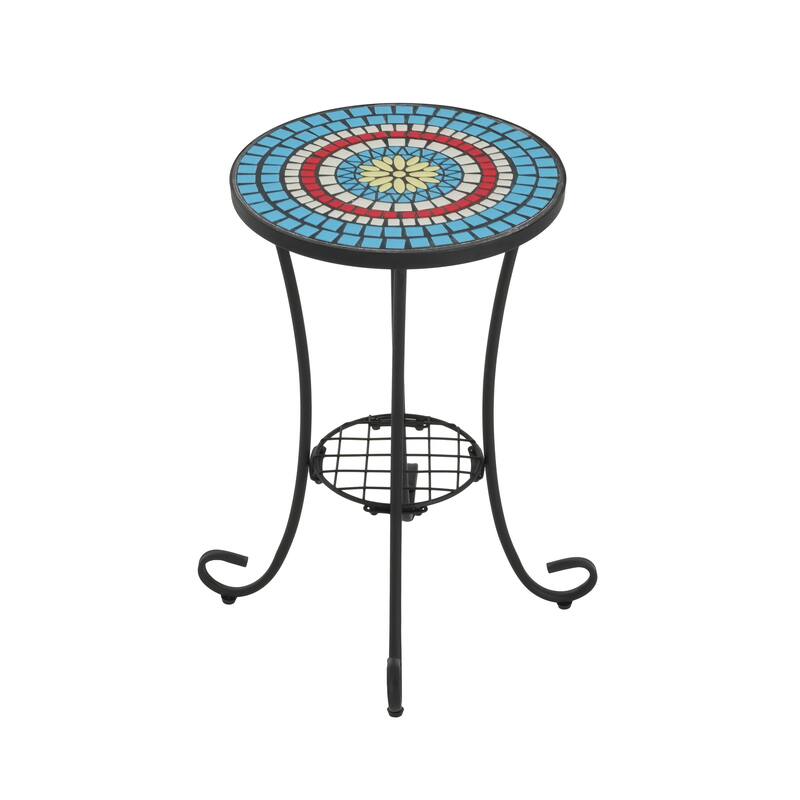 Christopher Knight Home - Camille Ceramic Tile and Iron Outdoor Side Table with French Country Charm