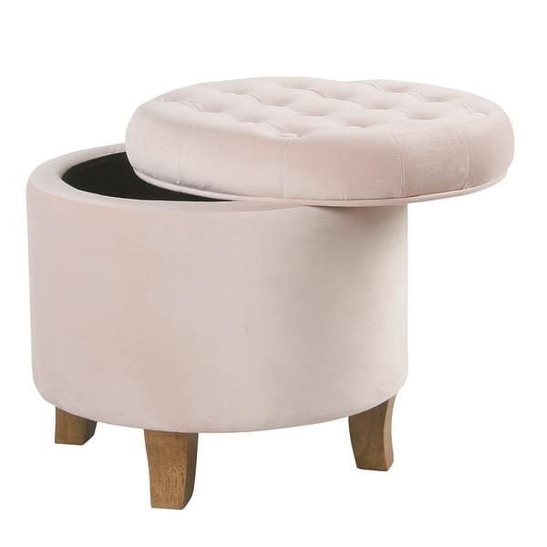 Carbon Loft Hackback Velvet Tufted Pink Blush Round Storage Ottoman Overstock 20113121