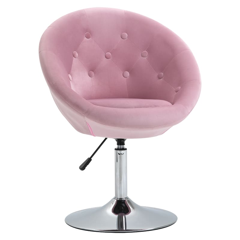 Modern 26" 360° Swivel Adjustable Buttons Tufted Accent Chair with Chrome Frame - Pink