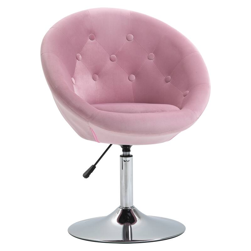 Pink Modern 26" 360° Swivel Adjustable Buttons Tufted Accent Chair with Chrome Frame - Pink