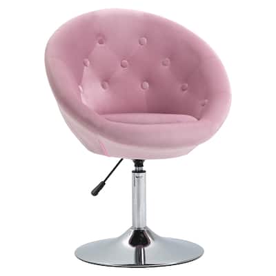 Pink Modern 26" 360° Swivel Adjustable Buttons Tufted Accent Chair with Chrome Frame