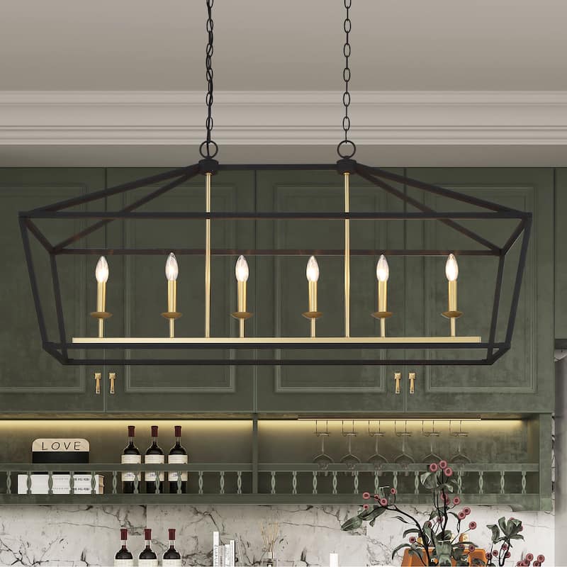 49 in. Modern Farmhouse 6-light Black/ Gold Rectangle Linear Chandelier with UL Certified - 49 inches - Black/Gold