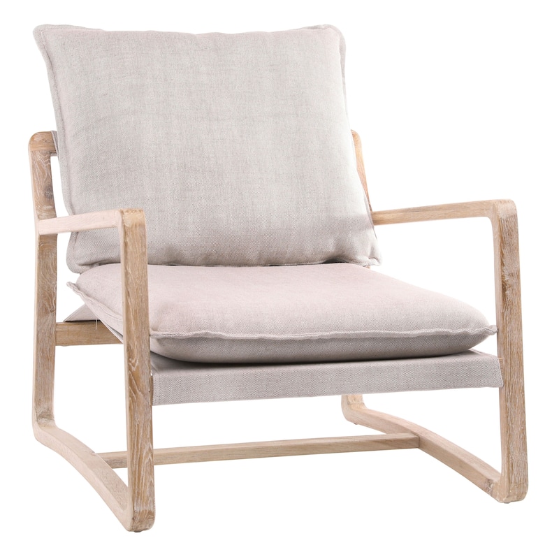Axel Modern Cotton Upholstered Lounge Occasional Chair, Natural Oak and Cream - Beige