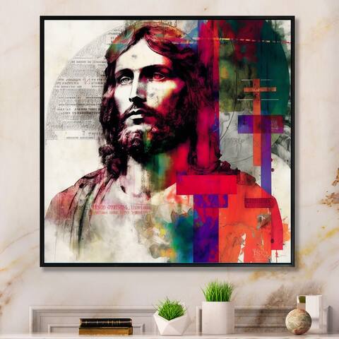 Designart "Pop Art Jesus Portrait I" Spiritual Framed Canvas Art Print
