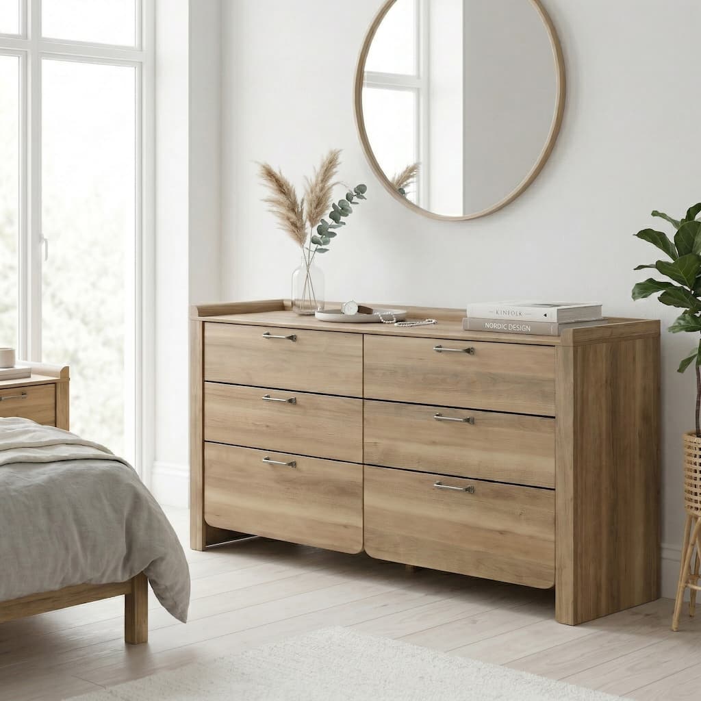 Furniture of America Aluvo Modern Natural Solid Wood 6-Drawer Double Dresser