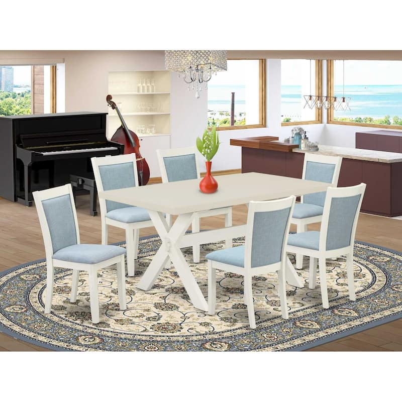HomeStock 7-Piece Wire Brushed Linen White Finish Solid Wood Top Dining Table with 6-Chairs