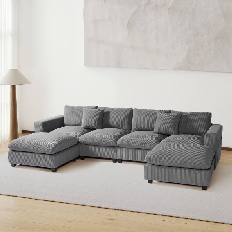 Hamilton 6-Piece Corduroy Upholstered Modular Sectional with USB Port