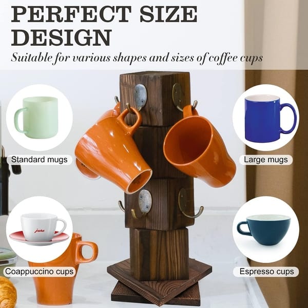 8 Hooks Coffee Mug Holder for Counter Rustic Solid Wood Mug Tree - Bed Bath  & Beyond - 39881333