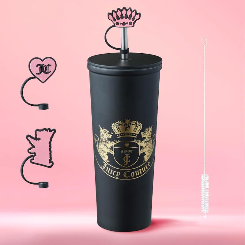 Juicy Couture Hydration Stainless Steel Couture Cup 6-Piece Set - 24oz - Black