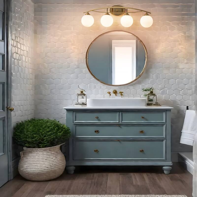 3/4-Light Dimmable Modern Brass Bathroom Vanity Light with Frosted Glass