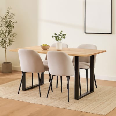 Logan Dining Table, Rectangular Brown Wood Top, Black Iron Legs, 55 Inch