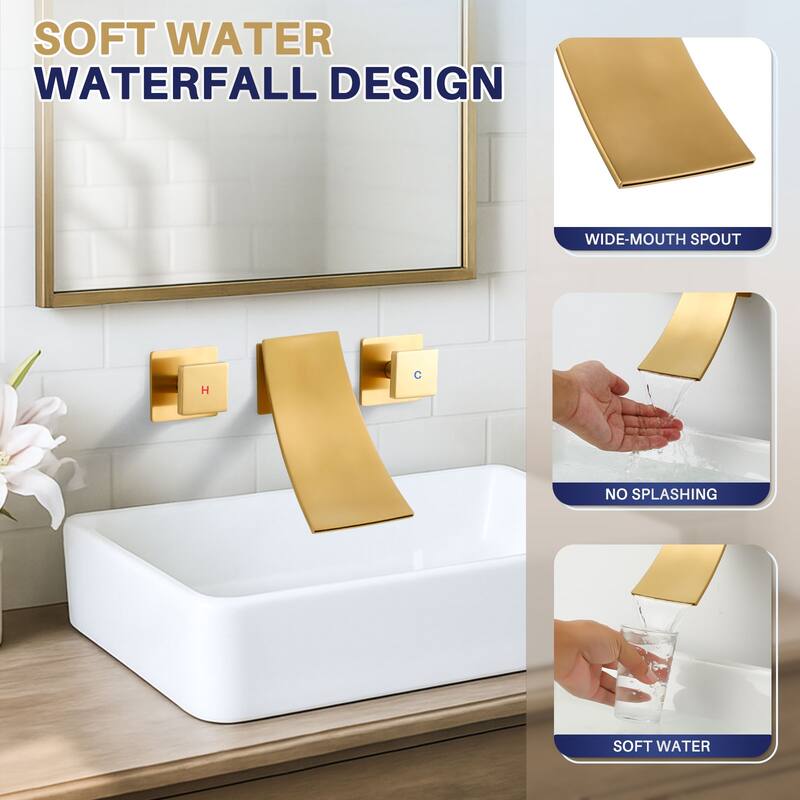 WOWOW Double Handle Wall Mounted WaterFall Bathroom Faucet
