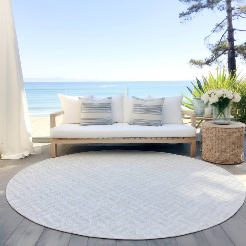 Machine Washable Indoor/ Outdoor Chantille Contempory Crosshatch Rug - Ivory - 8' x 8'