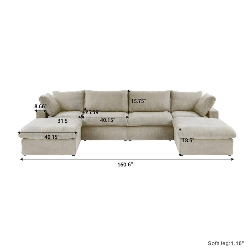 U Shape Couches for Living Room, 6-Seats Modular Convertible Sectional Sofa Couch