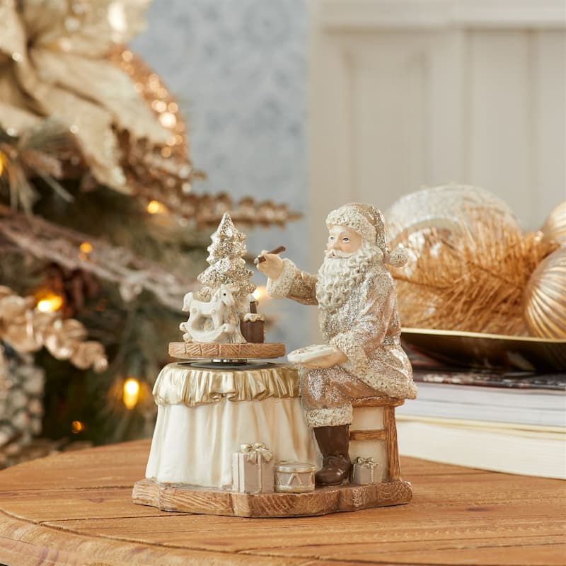 2 Gold & White Santa Spinning Christmas Tree Tabletop Decorations 6.5"