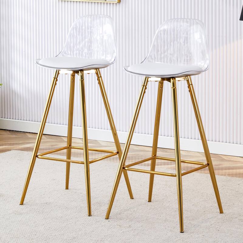 Comfortable Small-Sized Bar Chairs with Metal Legs - Modern Upholstered Style - White+Gold