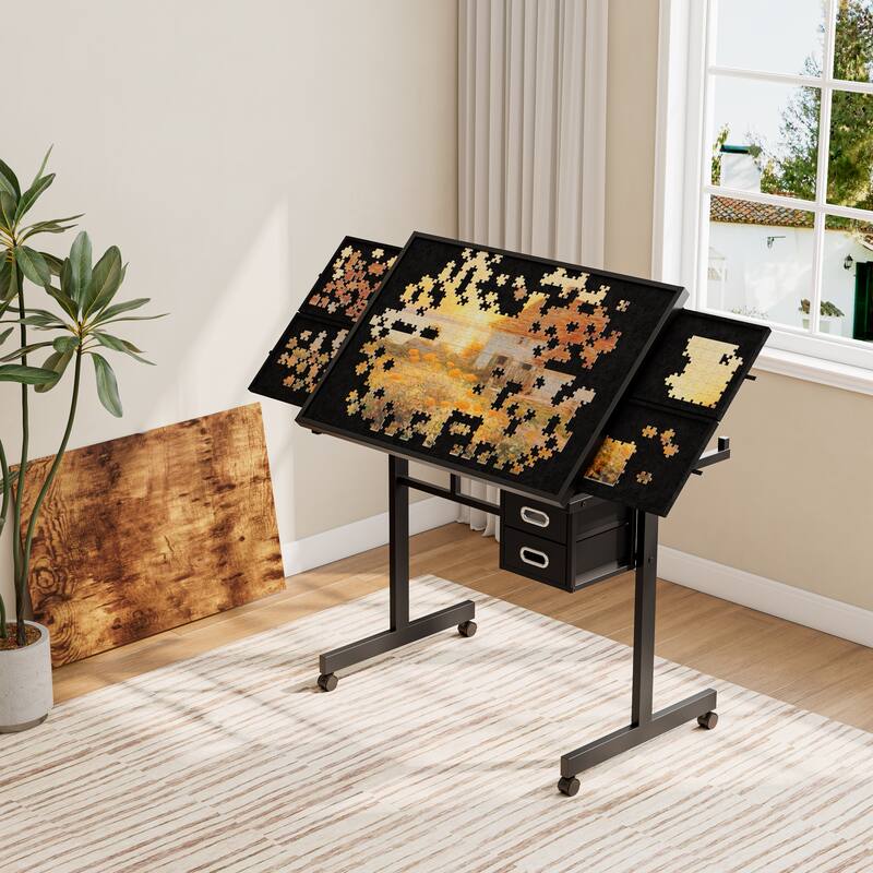 1000 Pieces Jigsaw Puzzle Metal Table Board with 4 Trays and 2 Drawers