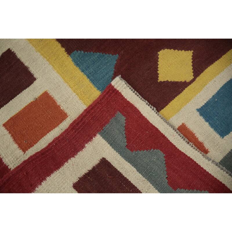 Hand Woven Oriental 100% Wool Carpet Southwestern Tribal Brown Kilim Area Rug - 9' 9'' X 8' 6''