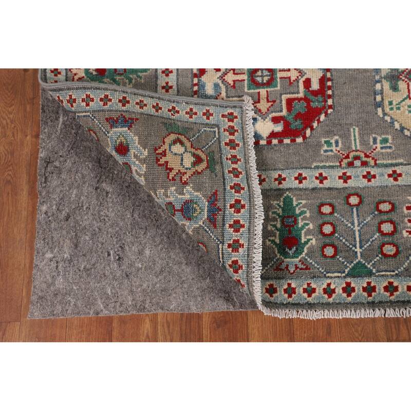 All-Over Gray Kazak Oriental Area Rug Handmade Living Room Wool Carpet - 6'8" x 9'8"
