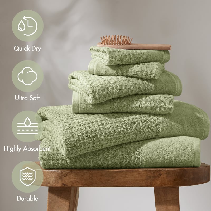 Madison Park Spa Waffle Cotton Waffle Jacquard Antimicrobial Bath Towel 6 Piece Set