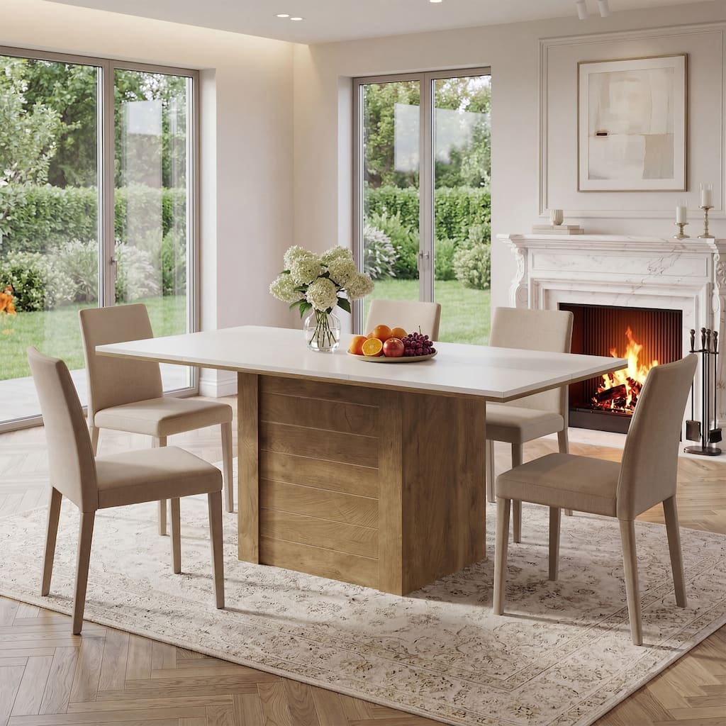 Dining Table for 4 to 6 People, 55" Farmhouse Kitchen Table