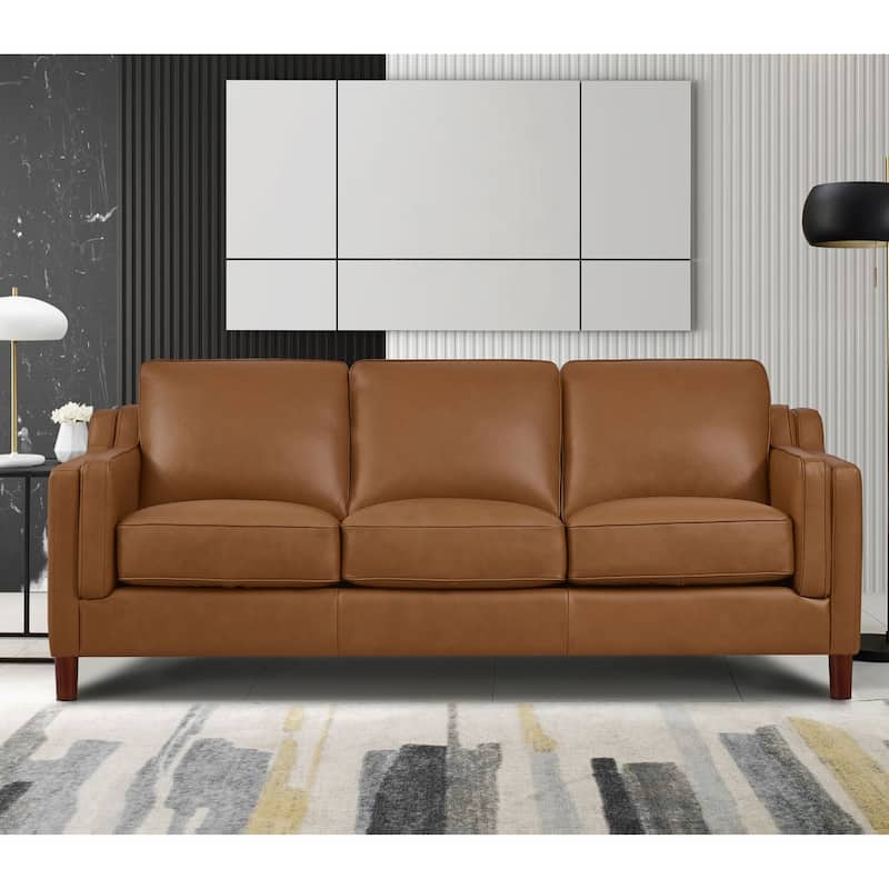 Hydeline Bella Feather/Memory Foam/Springs Top Grain Leather Sofa - Cognac