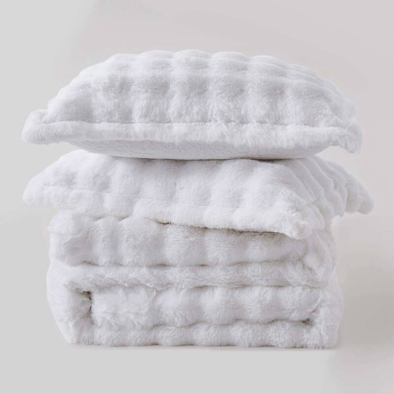 Dual-Side Fluffy Sherpa Comforter Set, Winter Plush Fuzzy Bedding Set