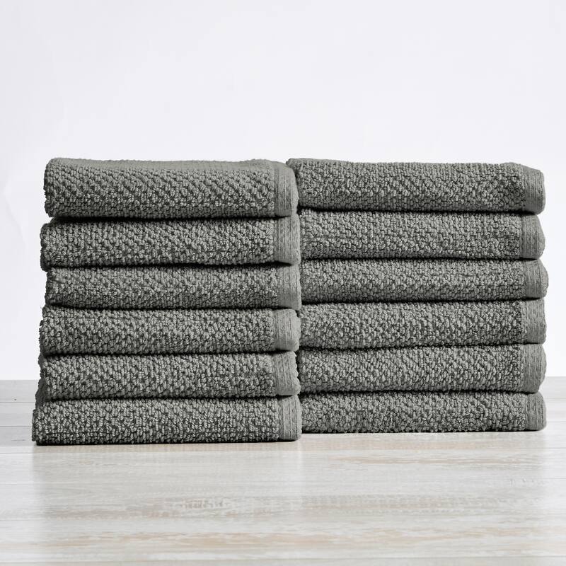 Luxurious Cotton Popcorn Textured Towel Set - Washcloths (12-Pack) - Dark Grey