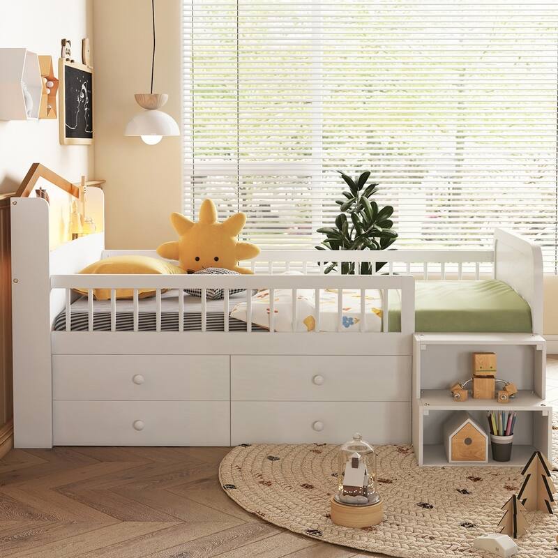Wooden Twin Loft Bed with House Shape Headboard
