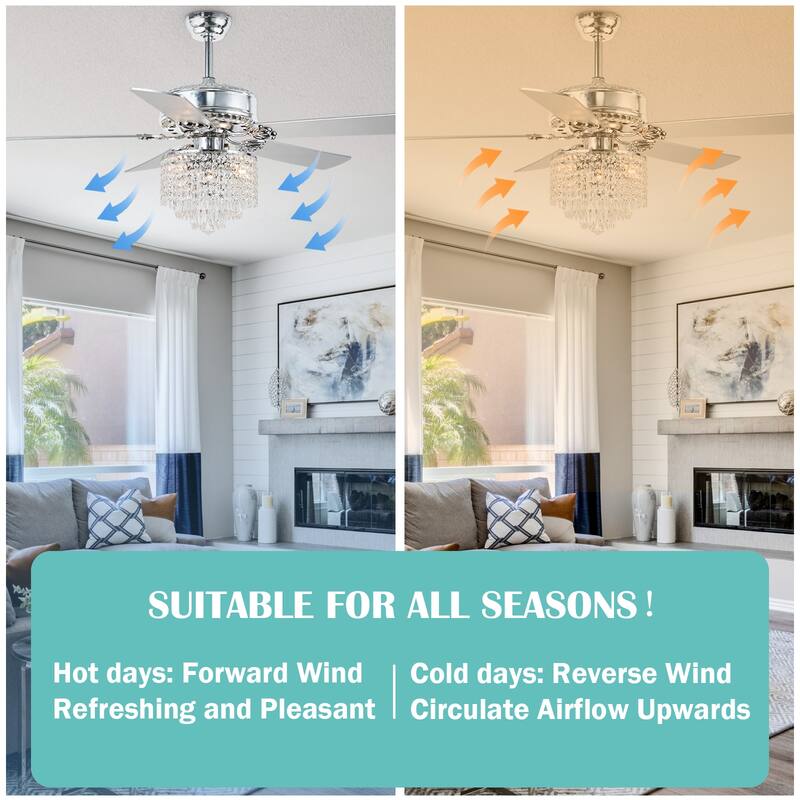Cusp Barn 52-In Modern Crystal Ceiling Fan with Remote Control and 5 Reversible Wood Blades