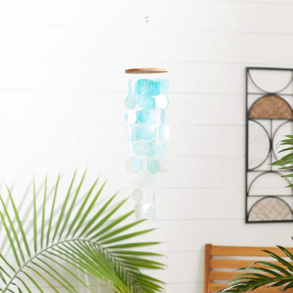 Teal Capiz Shell Waterfall Windchime