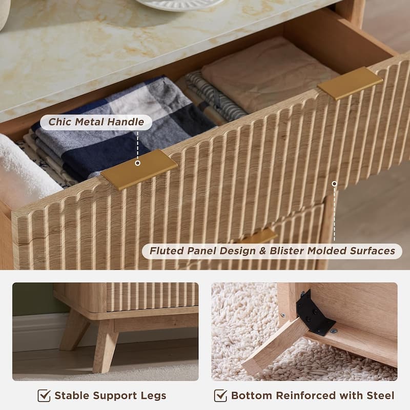 Fluted 6 Drawers Dresser, Modern Chest of Drawers, for Bedroom