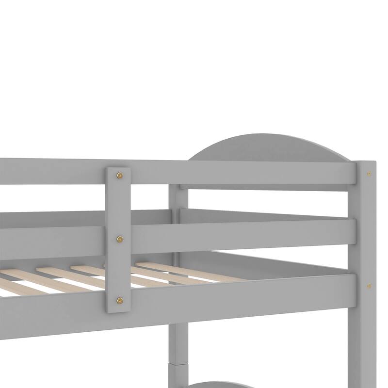 L-shaped Bunk Bed with Trundle for 5, Twin Over Twin Wooden Bed with Safety Guardrails, Space-Saving Design for Kids and Guests