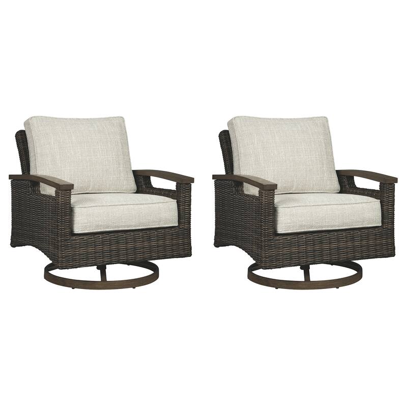 Signature Design by Ashley Paradise Trail Medium Brown/Beige Outdoor Loveseat, Lounge Chairs and Fire Pit Table