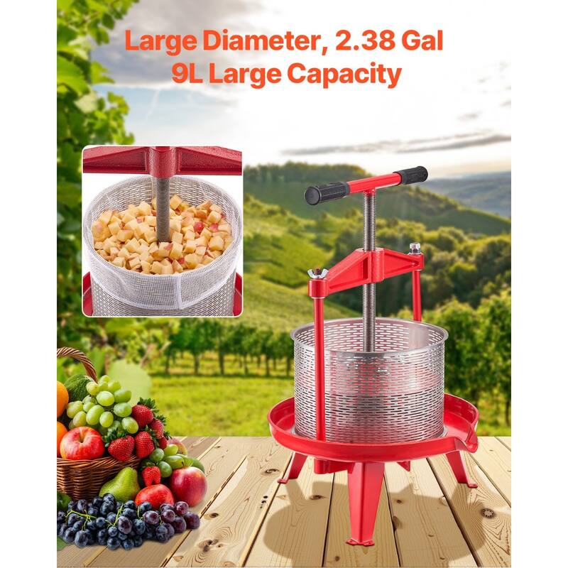 Fruit Wine Press Manual Press for Wine Making 2.38 Gal/9L Stainless Steel - Multi