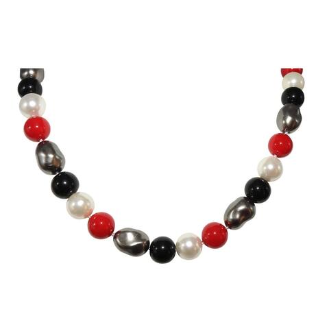 Strand of Mother of Pearls Beads with Coral in colors Red, Silver, Black and White - 20 Inch Length