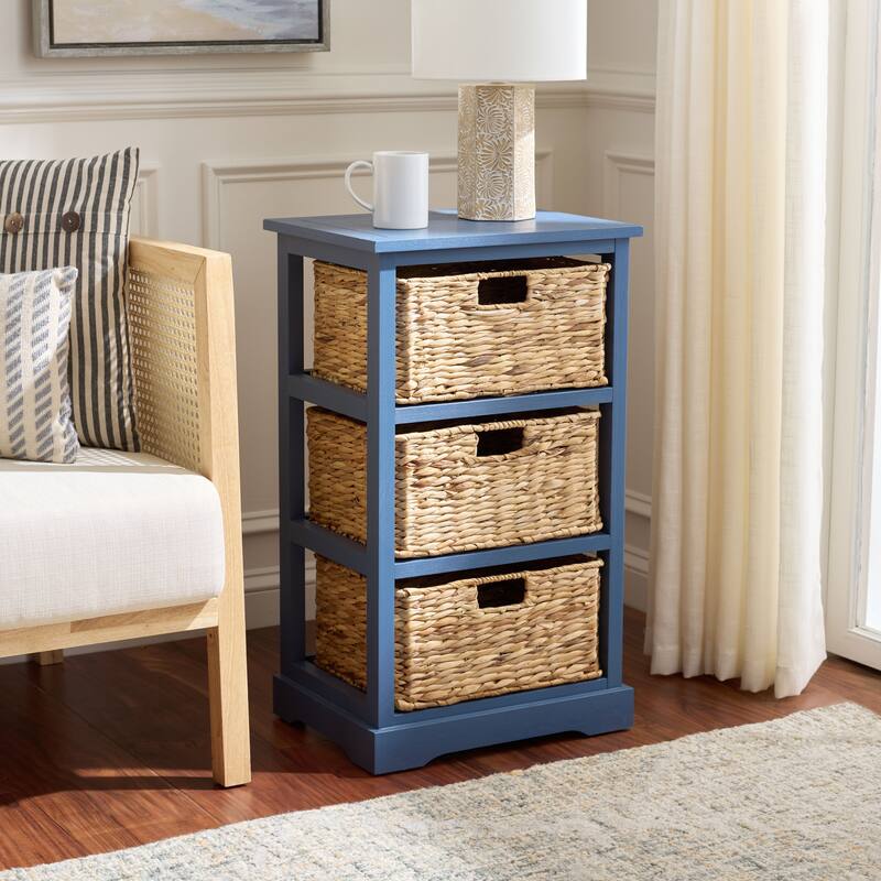 SAFAVIEH Evaline Distressed Black 3 Wicker Basket Storage Unit - 17.3" x 13.4" x 29.5" - 17"W x 13"D x 30"H